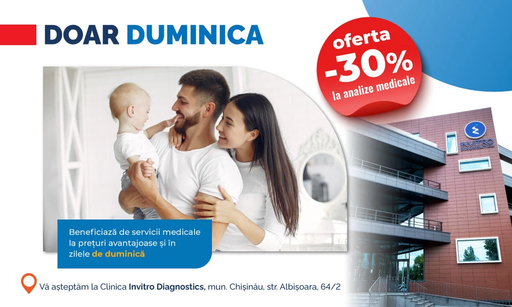 Doar duminica beneficiați de 30% reducere la analize medicale!