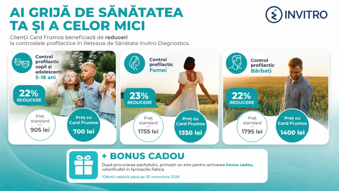 Pachete profilactice Invitro pentru femei, bărbați și copii: -22% cu Card Frumos și 200 Petale Bonus